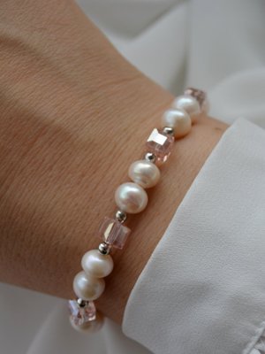 İnci Küp Kristal Bileklik