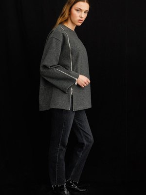 Fermuar Detaylı Kaşe Antrasit Sweatshirt