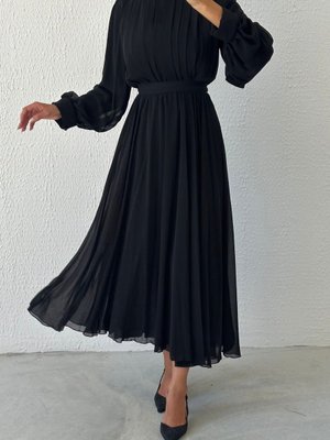 Eşsiz Tasarım Şifon Abiye Elbise Siyah Eşsiz Tasarım Şifon Abiye Elbise Siyah