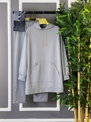 İkili Kadın Zincir Detaylı Ve Cepli Kapşonlu Eşofman Takım