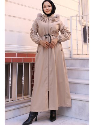 Krem Nervürlü Bondit Mont