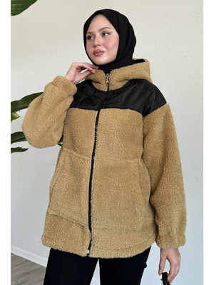 Kapitone Detay Camel Peluş Hırka