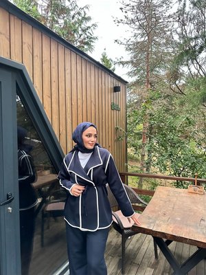 Lacivert Beyaz Çizgili İkili Scuba Takım