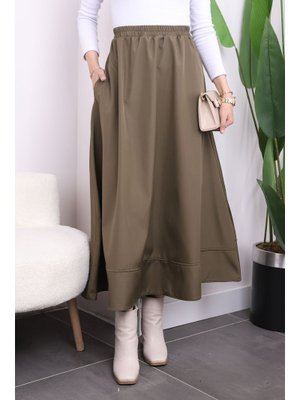 Haki Cepli Bel Lastikli Kloş Bondit Etek