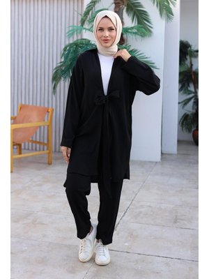 Siyah Bağlama Detaylı Kimono Takım Siyah Bağlama Detaylı Kimono Takım