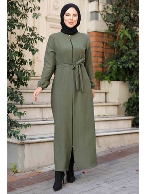 Haki Edna Fermuarlı Ferace