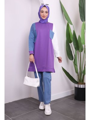 Mor Kot Detaylı Garnili Pantolonlu Takım