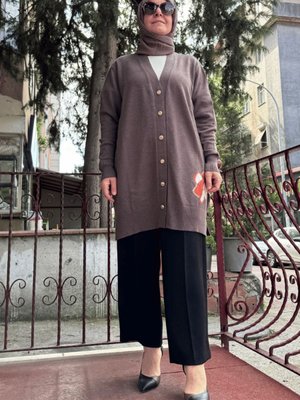 Önü Düğmeli Triko Hırka Kahve Önü Düğmeli Triko Hırka Kahve