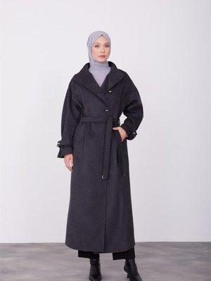 Kolu Bombeli Belden Bağlamalı Manto Antrasit