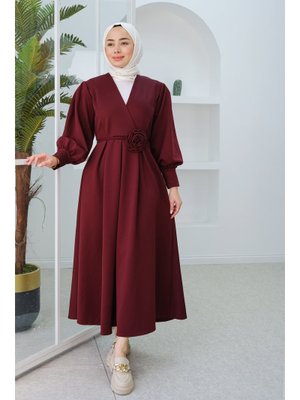 Mürdüm Gül Kemerli Elbise Mürdüm Gül Kemerli Elbise