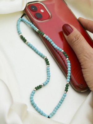 Çok Renkli Turkuaz Taşlı Telefon İpi