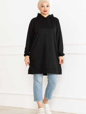 Kapüşonlu Tunik Sweatshirt Siyah Kapüşonlu Tunik Sweatshirt Siyah