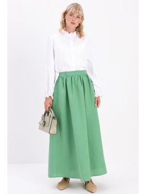 Yeşil Keten Kloş Etek