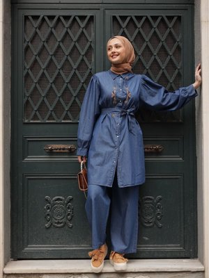 Denim Nakışlı Takım Lacivert Denim Nakışlı Takım Lacivert