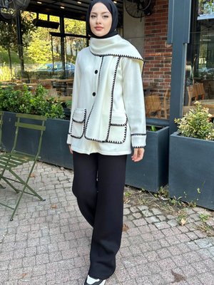 Lizbon Polar Cepli Hırka Ekru Lizbon Polar Cepli Hırka Ekru