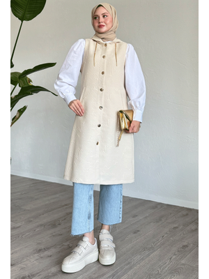 Bej Jakar Kapitone Zincir Detaylı Yelek Bej Jakar Kapitone Zincir Detaylı Yelek