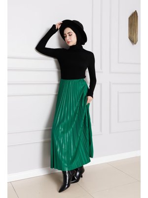 Yeşil Pilise Detaylı Etek Yeşil Pilise Detaylı Etek