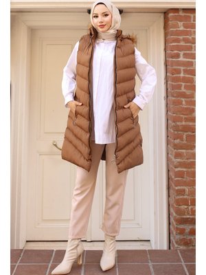 Taba Kapüşonu Kürklü Şişme Yelek