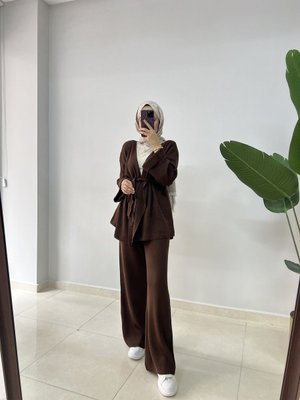 Kimono Triko Takım Kahverengi Kimono Triko Takım Kahverengi