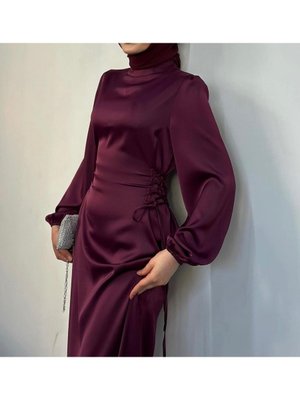 Yandan İp Bağlamalı Saten Abiye Elbise