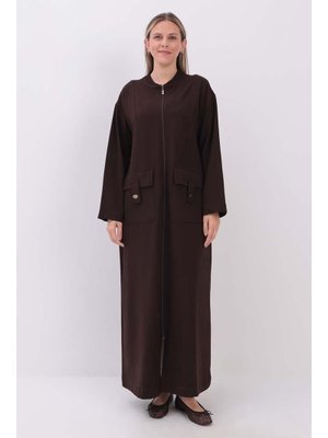 Acı Kahve Cepli Hakim Yaka Büyük Beden Ferace