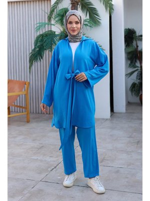 Bağlama Detaylı Kimono Takım Deniz Mavisi Bağlama Detaylı Kimono Takım Deniz Mavisi