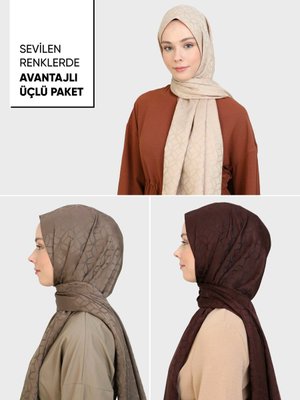 Acı Kahve Koyu Bej Vizon 3'lü Avantaj Diamond Şal Paketi