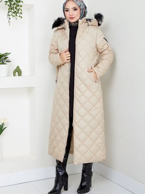 Kapşonu Kürklü Kapitone Kaban M Taş