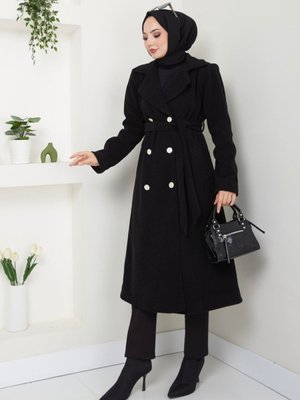 Kaşe Uzun Kaban / Siyah