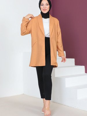 Kruvaze Yaka Ceket Taba