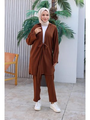 Bağlama Detaylı Kimono Takım Kahvevengi Bağlama Detaylı Kimono Takım Kahvevengi