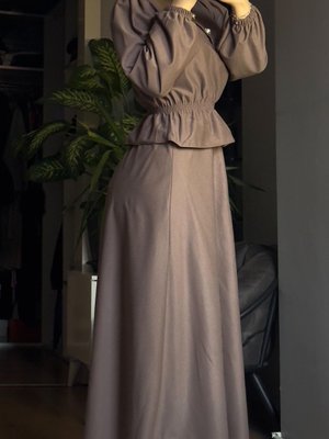 Önü Düğmeli Tunik Etek Takım Vizon Önü Düğmeli Tunik Etek Takım Vizon