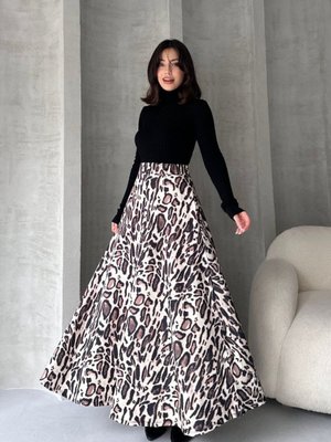 Kahverengi Yüksek Bel Leopar Desenli Uzun Çan Etek Kahverengi Yüksek Bel Leopar Desenli Uzun Çan Etek