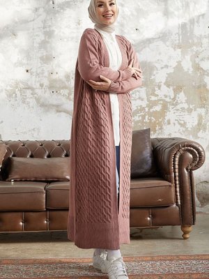 Jolie Örgü Desenli Triko Uzun Hırka Gül Kurusu Jolie Örgü Desenli Triko Uzun Hırka Gül Kurusu