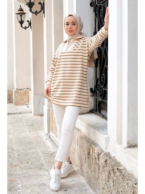 Önü Fermuarlı Çizgili Sweat Yağ Yeşil Önü Fermuarlı Çizgili Sweat Yağ Yeşil