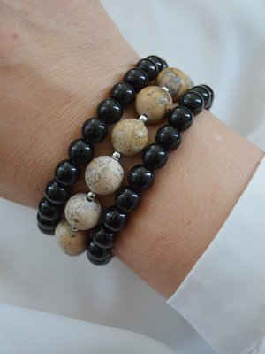 Çok Renkli Jasper Ve Oniks Taşlı Bileklik Seti