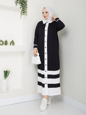 Tam Boy Çizgi Detaylı Gömlek Yaka Hırka