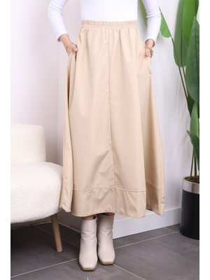 Bej Cepli Bel Lastikli Kloş Bondit Etek