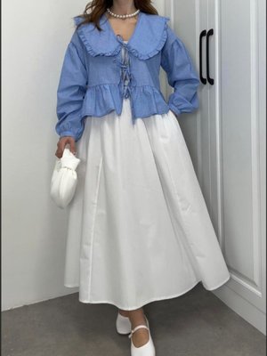 Premium Beli Lastikli Cepli Poplin Beyaz Etek