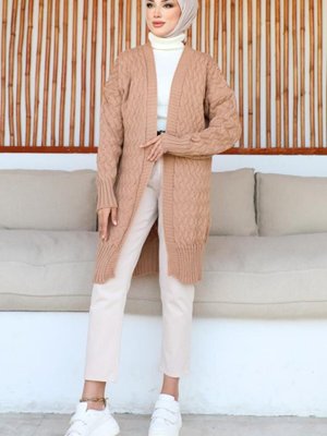 Desenli Triko Hırka Camel