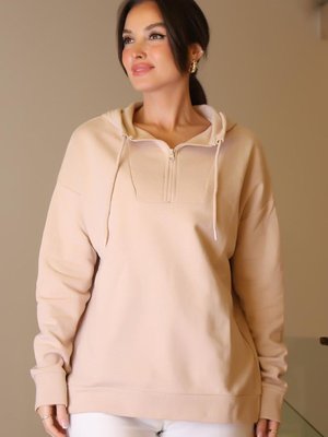 K.pudra Kapüşonlu Yakası Fermuarlı Pudra Sweatshirt K.pudra Kapüşonlu Yakası Fermuarlı Pudra Sweatshirt