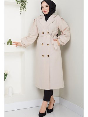 Taş Rengi Kuşaklı Trençkot