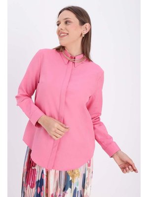 Pembe Pamuklu Gizli Patlı Gömlek Pembe Pamuklu Gizli Patlı Gömlek