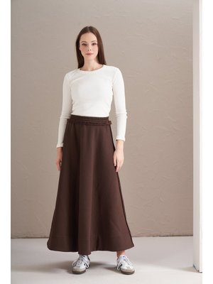 İplik Şardonlu Daire Etek Bitter Kahve