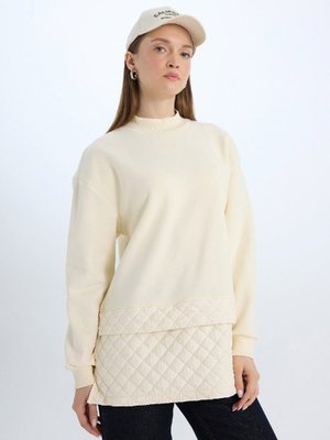 Relax Fit Bisiklet Yaka Kapitone İçi Yumuşak Tüylü Kalın Kumaş Sweatshirt Tunik E0870ax24wn