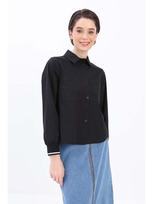 Siyah Manşeti Ribanalı Büyük Cepli Gömlek