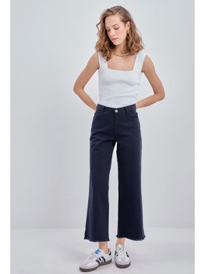 Lacivert Pamuklu Paçası Püsküllü Pantolon