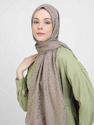 Açık Vizon Diamond Yaprak Desen Şal