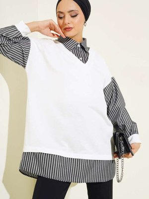 Siyah Çizgili Gömlek Garnili Tunik Siyah Çizgili Gömlek Garnili Tunik