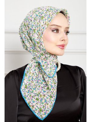 Yeşil Çiçek Desen Pamuklu Eşarp